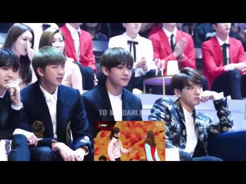 161202 BTS(방탄소년단) reaction to GFRIEND(여자친구) & SEVENTEEN(세븐틴) - Adore U + VERY NICE @MAMA