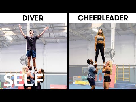 Synchronized Divers Try To Keep Up With Cheerleaders | SELF