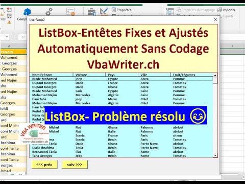 VBA Afficher ListBox avec Entêtes Fixes/ défilants/ ou sans Entêtes/ Sans codage_21.www.VbaWriter.ch