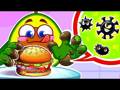 Wash Your Hands 🤲 Healthy Food vs Junk Food Song 🍔🥗 | Kids Cartoons and Nursery Rhymes Baby Avocado