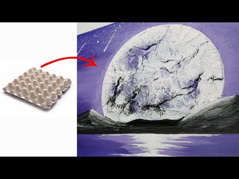 Textured Full Moon Painting with Egg Carton