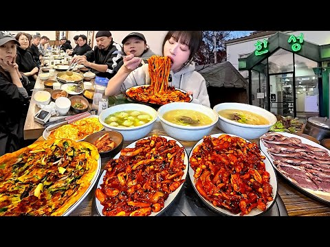 AFTER WORKOUT RAMPAGE! Spicy Octopus Kalguksu Dumplings Pork Feast🔥