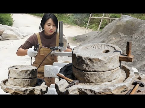 💡天才女孩做手工石磨！7天时间和手艺人学技术，还得是老手艺人厉害！A prodigy girl makes a handmade stone mill！林果儿