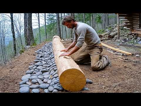Man Builds Off Grid Cabin STONES And LOGS In The Forest | Start To Finish By @Lesnoy Speed