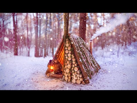 Building a Warm and Cozy Hut for Survival | Log Cabin, Winter Bushcraft, Survival
