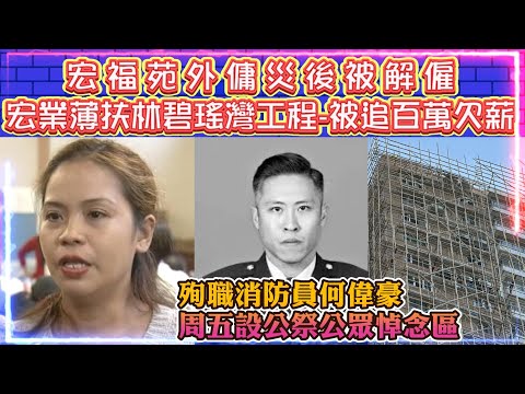 宏福苑外傭災後被解僱 | 宏業薄扶林碧瑤灣工程。被搭棚工追百萬欠薪 | 殉職消防員何偉豪周五設公祭公眾悼念區