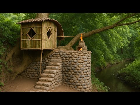 I Turned the big wild tree into a safe Shelter. Building Bushcraft. Survival