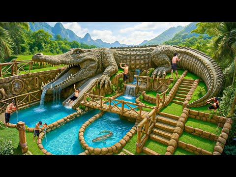 365 Days Building a Massive Crocodile House with an Underground Pool Using Primitive Tools