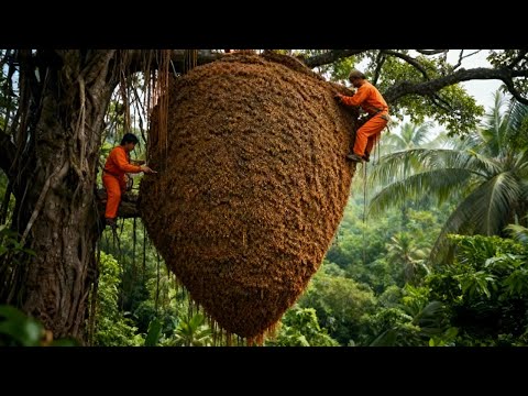 蜂农40箱蜜蜂频繁遭到黑尾虎头蜂攻击，小成哥最危险一次，从来没见过个头这么大的虎头蜂！#虎头蜂 #bee