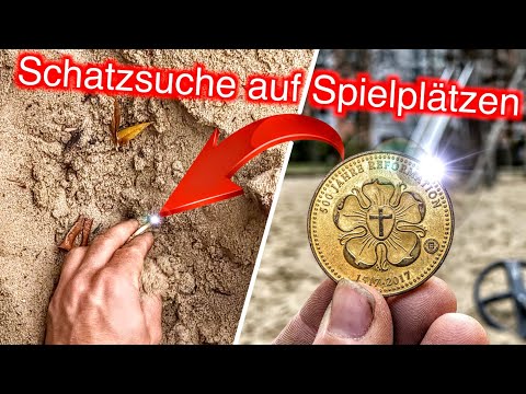 Giant golden coin found with metal detector! Playground Tour XXL (Treasure Hunt / Metal Detecting)