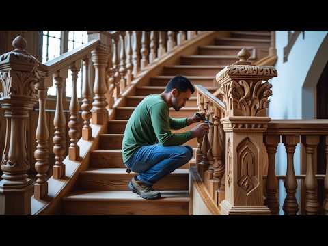 Unbelievable Craftsmanship ?? Watch Mr Van Carpenter Build Massive Natural Wood Stair To Perfection
