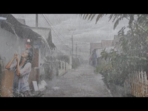CRAZY RAIN! A VILLAGE PARADISE DESTROYED BY ASIA'S BIGGEST RAIN STORM AND WIND STORM ⛈️🌧️