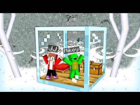 Deadly Blizzard vs. JJ and Mikey: Doomsday GLASS Bunker Challenge in Minecraft! - (Maizen)
