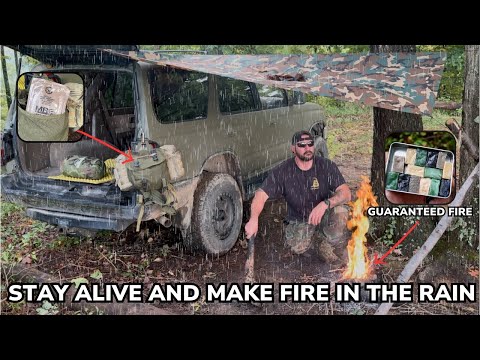 Solo Overnight Staying Alive by Making Fire with Soaking Wet Materials in a Rainstorm.