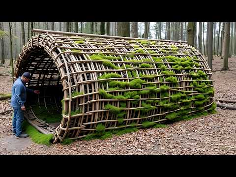 Man Builds a Forest Shelter Into a Hill | Woven Frame & Moss Insulation @classyoutube9113