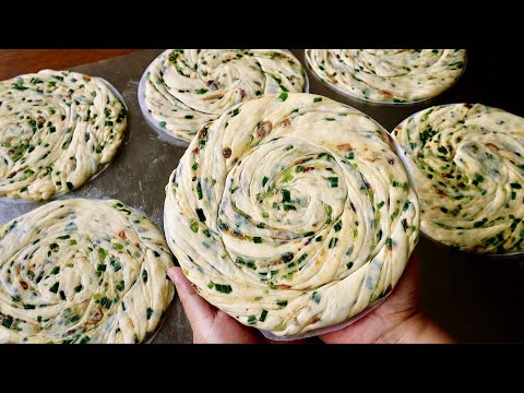 一週早餐準備完成❗️5分鐘完成烹飪，好吃還實惠！簡單快速的發麵蔥油餅，開水讓麵餅柔軟、冷凍保存隨吃隨取，十分方便【阿栗食譜407】