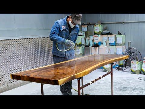연매출 120억 우드 슬랩 가구로 대박난? 한국 원목 테이블 공장 대량생산 과정 Amazing Wood Slab Table Making – Wood Furniture Factory
