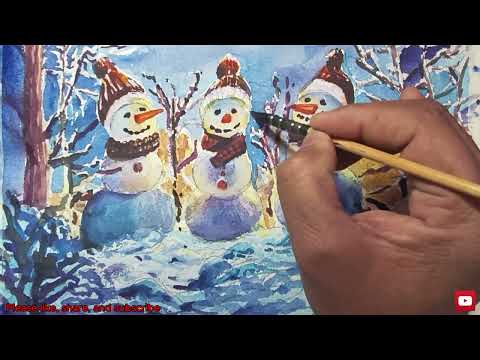 Winter Friends ❄️ | #snowmanpainting #drawing #winterart #christmas #artshorts #watercolourpainting