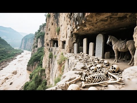 在山西大山的懸崖絕壁上，洪水衝出數百的屍骨，連環石洞裡滿是石碑和馬匹| The cliffs were full of stone tablets and horses