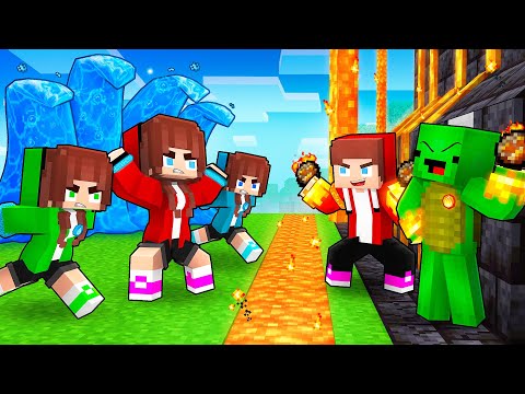 JJ’s WATER Girls vs FIRE Security House - Maizen Minecraft Animation