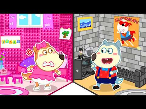 Babies Play Inside PINK vs BLACK PLAYHOUSE 🩷🖤 Wolfy - Baby Cartoons