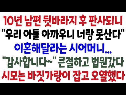 10년간 남편 뒷바라지 해서 판사되니  "우리 아들 아까우니 너랑 못 산다" 이혼하라는 시모, "감사합니다" 큰절하고 법원 갔다. 시어머니 내 바짓가랑이 잡고 오열했다