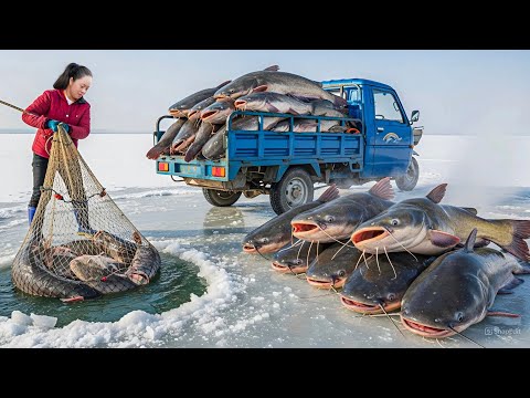 Harvesting Monster Catfish from Ice Lake & Go to Market Sell | 72 Hours of Survival Fishing at -71°C
