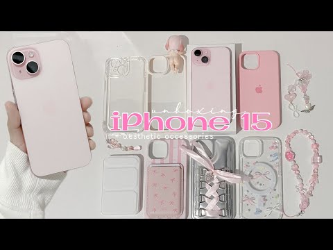 iPhone 15 (pink) unboxing & accessories 🎀☁️