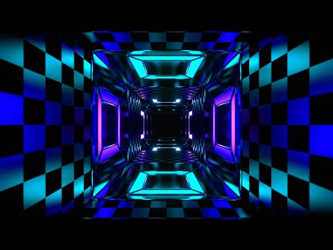🔷 4K Screensaver – Futuristic Neon Blue & Purple Checkered Tunnel (No Sound)