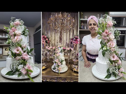 VÍDEO SEM EDIÇÃO BOLO PARA 120 PESSOAS /BOLO DE 4 ANDARES / AULA COMPLETA @PARISCAKEDESIGNER