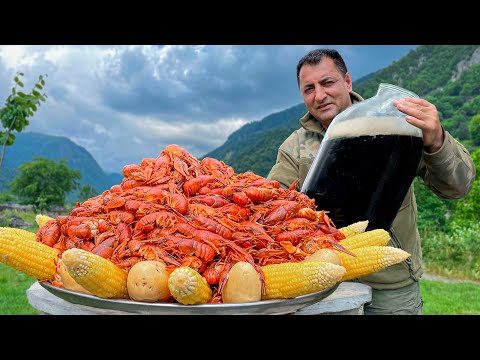 Best Boiled Crawfish Recipe by Chef Tavakkul! Perfect Seafood Appetizer Cooked in the Wilderness