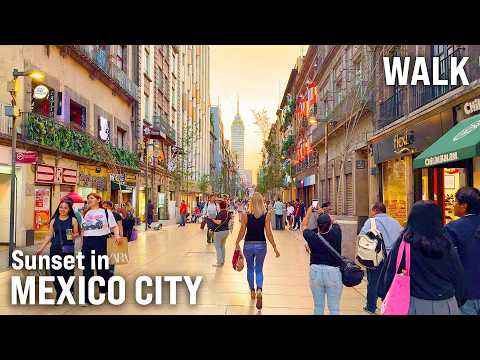 Evening in Mexico City Walking Tour 2025 🇲🇽 4K Sunset Stroll Through Zócalo & Historic Streets