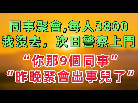 同事聚會AA制，每人3800我沒去，次日警察上門：「你那9個同事，昨晚在聚會現場出事兒了」「情感故事」
