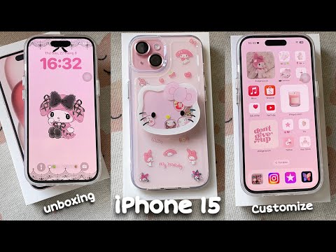 iPhone 15 (Pink) ♡ Aesthetic Unboxing | accessories ✦ Aesthetics home screen customization ✮