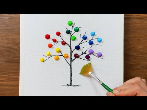 How to draw a colorful tree easily / Acrylic Painting Techniques for Beginners