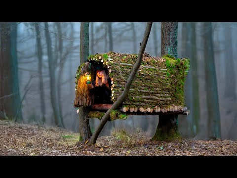 Building a Hidden Survival Shelter with Clay Fireplace | Bushcraft Cabin Build, Survival
