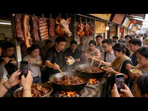 中國貴州貴陽趕大集，到處充滿煙火氣，本地人能吃肉，一鍋牛雜150斤一小時就賣光，辣子雞受歡迎，八口鐵鍋一起炒，滷肥腸排隊買，滷豬蹄軟爛入味，碗餌糕能吃出小時候回憶，臘肉，腸旺面各種街頭美食令人胃口大開