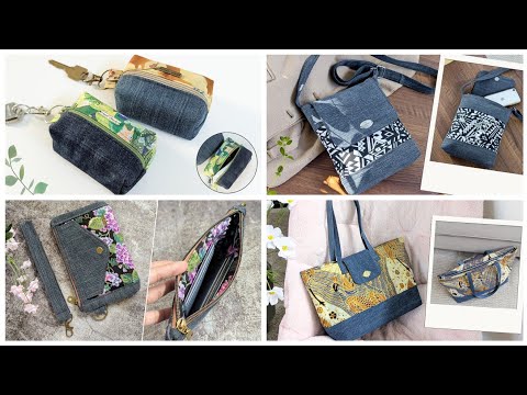 4 Denim and Printed Fabric Ideas | DIY Bags and Purses | Compilation | Old Jeans Ideas | Upcycle