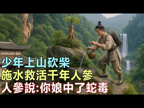 民間故事：少年上山砍柴，施水救活千年人參，人參說：你娘中了蛇毒