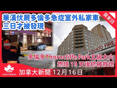 【加拿大新聞 12月16日】華漢伏屍多倫多急症室外私家車三日| 多倫多Thorncliffe Park五級大火燃燒 19 天後終被救熄| 逾三萬七人網上聯署   促馬榮錚辭職補選| 黎智英違國安法罪成