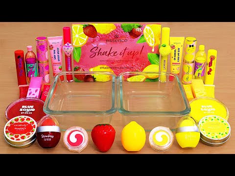 Strawberry vs Lemon - Mixing Makeup Eyeshadow Into Slime ASMR
