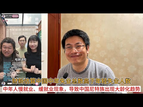 财新估算中国中年失业总数高于年轻失业人数；中年人慢就业、缓就业现象，导致中国尼特族出现大龄化趋势