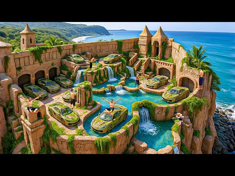 Building a Massive Luxury Clay Supercar Villa with Deep Underground Pools Using Primitive Tools