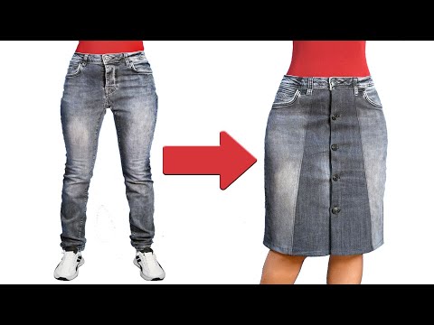 Clever sewing idea - how to transform old jeans into a style skirt easily!  Miarti 🧵✂️