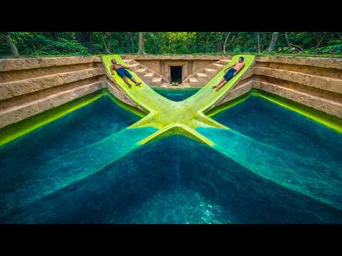 Building The Most Beautiful Water Slide Swimming Pool Underground Villa Park by Ancient skills