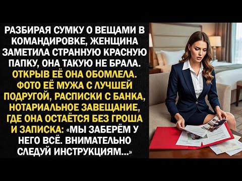 Разбирая сумку с вещами в командировке, женщина заметила странную красную папку...