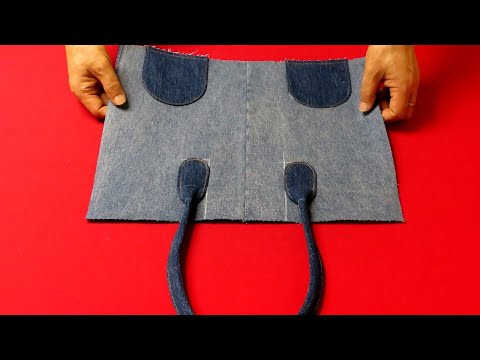 DIY "Surprise Idea": Making a "Half Circle Patch" Tote Bag with "Old Jeans" / 4 Half Circle Appli...