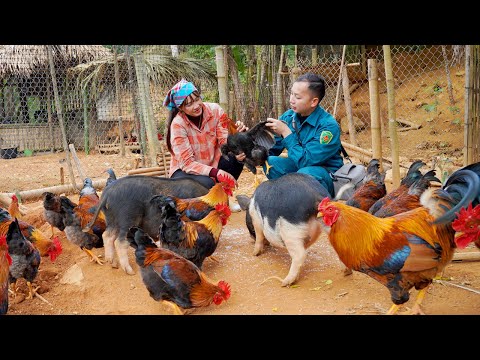 Catching giant fish with traditional tools. Single mother and young police officer cook together