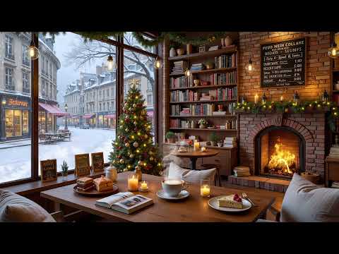 Cozy Winter Coffee Shop ⛄ Relaxing Jazz & Warm Fireplace Sounds for Study and Work