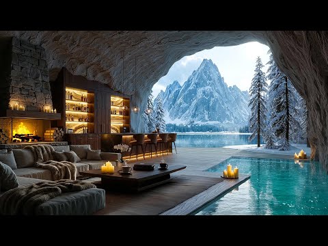 Nature Living Room with Tranquil Jazz | Jazz Relaxing Music  with Snowfalling for Stress Relief